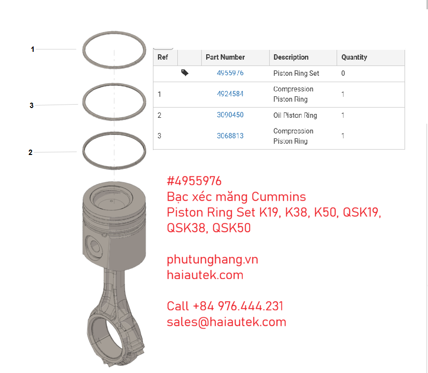 Bạc xéc măng Cummins 4955976
