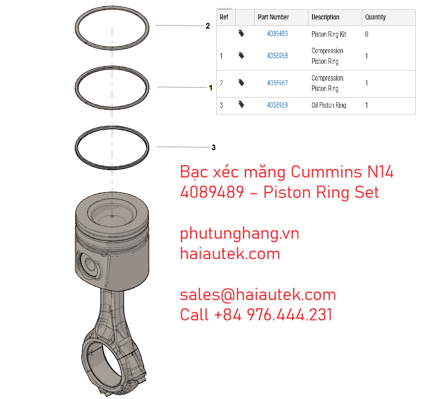 Bạc xéc măng Cummins N14 4089489 – Piston Ring Set