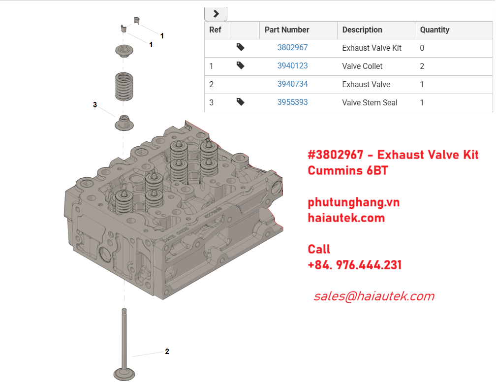 Xupap xả Cummins 3802967 – Exhaust Valve Kit