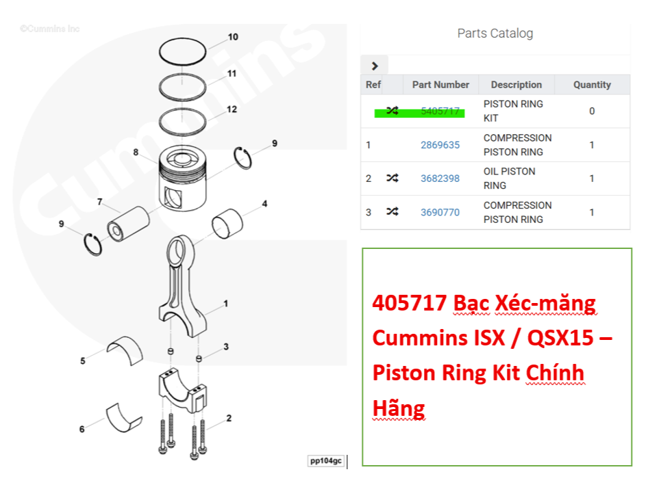 405717 Bạc Xéc-măng Cummins ISX / QSX15